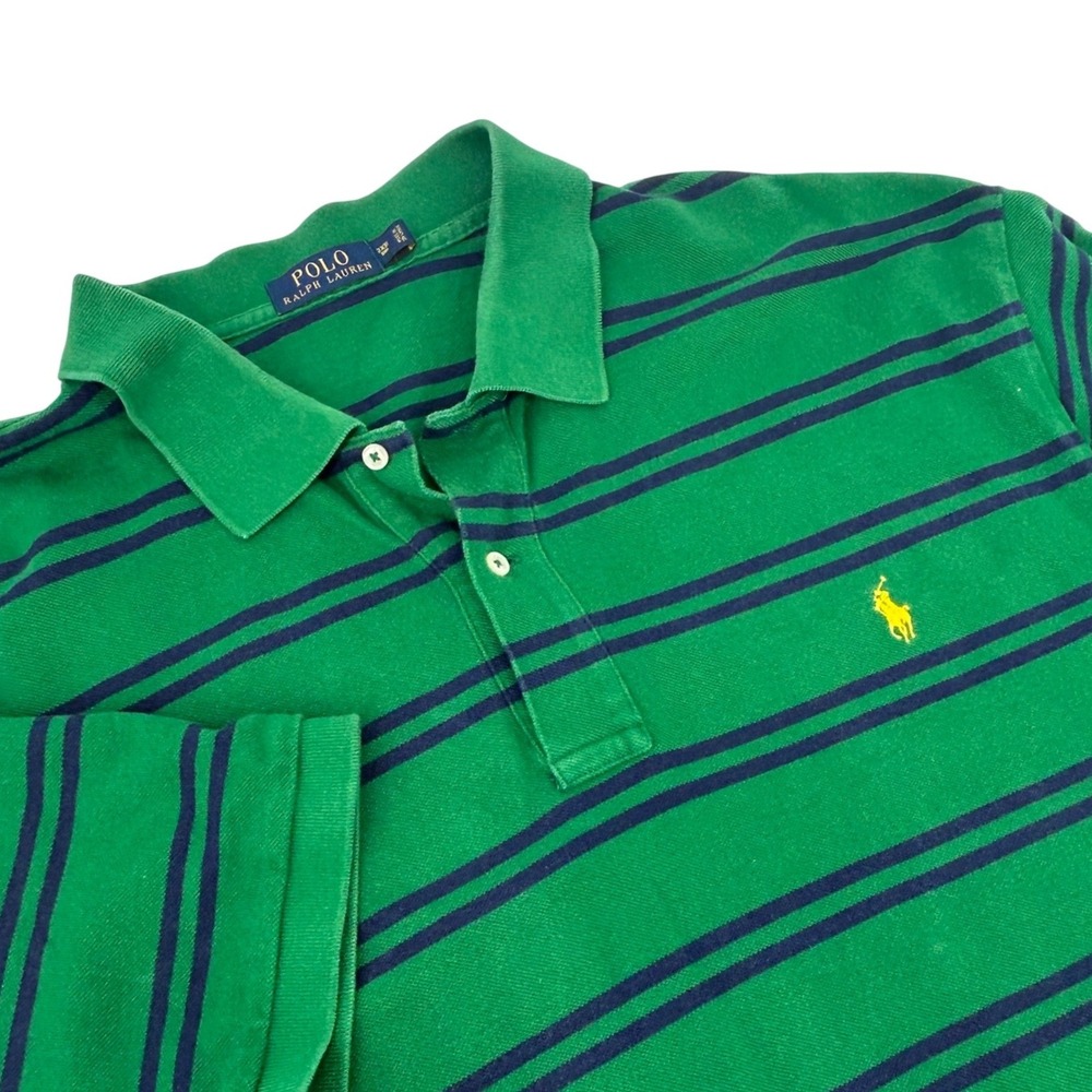 Polo Ralph Lauren Mens 3XB Big Green Navy Blue Striped Short Sleeve Polo Shirt